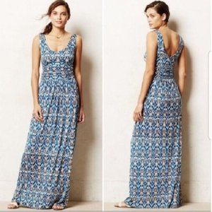 Anthropologie Vanessa Virginia Tidal Blue Ikat  Maxi Dress Sleeveless Size SP